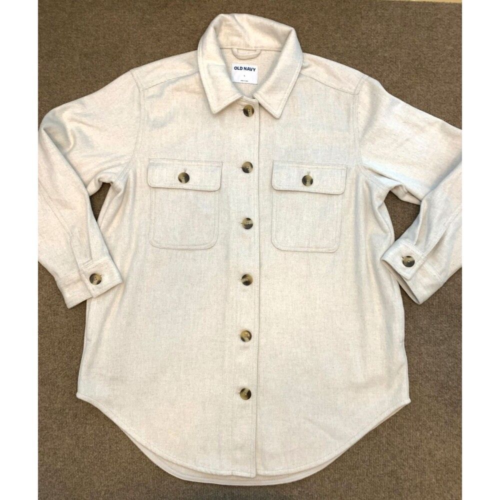 Old Navy Jacket Womens L Tweed Soft-Brushed Utility Shacket Relaxed Button Up